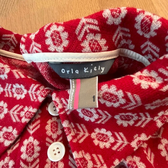Orla Kiely Iconic Stem Print Red 100% Wool Top Collared Long Sleeve. Size 1. - Picture 4 of 4